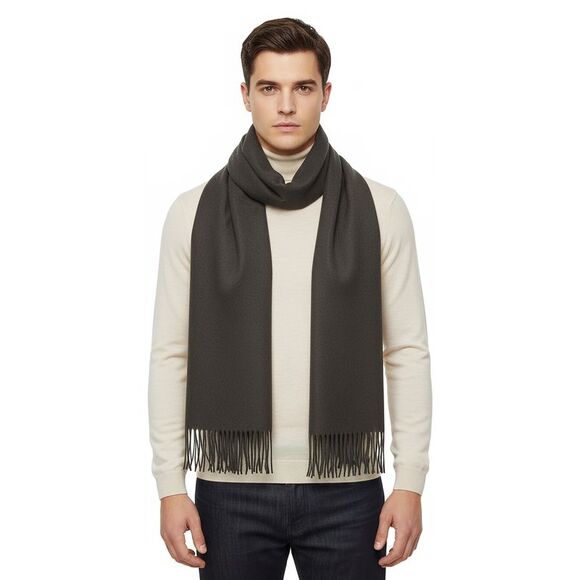 Lanvin Soft Luxurious Cashmere and Wool Army Green Fringe Scarf